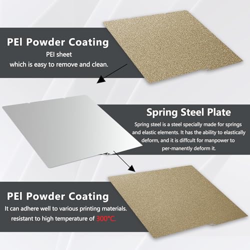 264 x276MM Kobra X Build Plate for Anycubic Kobra 4/Kobra X/Kobra S1 Combo 3D Printer, Double Sided Textured PEI Heated Bed Spring Plate Printing for Anycubic Kobra 4 3D Printer - style: PEI Texture Plate(Gold)