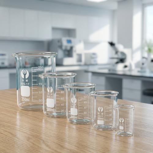 DECHOUS 5 Pack Graduated Glass Beaker Set 10ml to 250ml