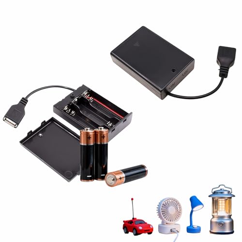 2-Pack 3 AA Battery Holder with USB Cable & On/Off Switch - 4.5V-5V Output, Secure Cover, Flame Retardant Material - for LED Strips, Toys, Motors & Emergency Power Supply