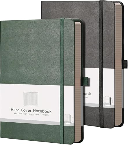 AHGXG Graph Paper Notebook, 384 Pages, 120GSM, A5 (5.7'' × 8.3'') - color: Blackgreen, size: A5