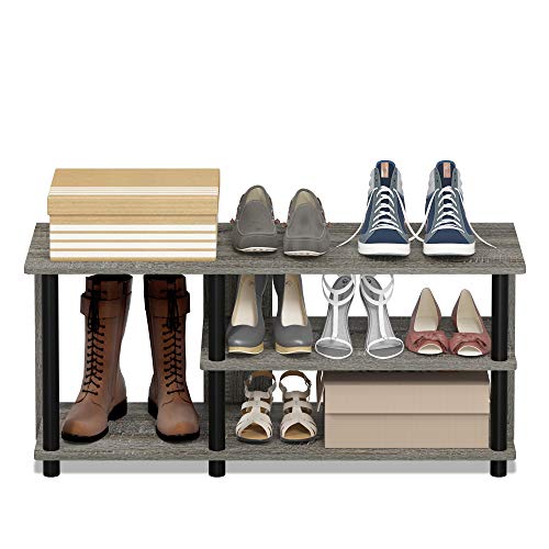 Furinno Turn-N-Tube Compact Multi Storage Shoe Rack, 35.2"W 3-Tier, French Oak Grey/Black - color: French Oak Grey/Black, size: 3-Tier, 35 Inch