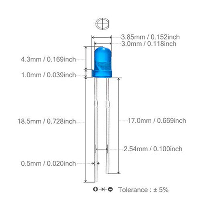 CHANZON 100 pcs 3mm Blue Diffused LED Diode Lights (DC 3V 20mA) - color: I) Blue-blue (100pcs)