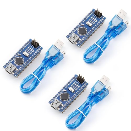 ELEGOO Nano V3 Boards with Mini-B USB Cables, ATmega328P, CH340, 3-Pack - size: 3 Pcs Nano with Mini-B cable