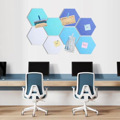 Mooliwe 8 Pcs 12 Inch Hexagon Cork Board Tiles Pins Clips, Blue - color: Blue