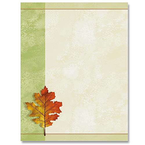 PaperDirect Symmetry in Nature Border Papers, Fall Stationery with Mottled Green Cream Background, Orange Red Stripes and Leaf Design, 8.5 x 11, Acid-Free, Ideal for Letters, Cards, 25 Sheets - color: SYMMETRY IN NATURE