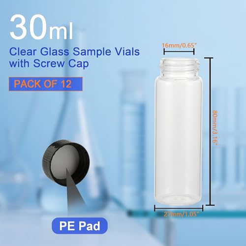 12 Pack 30ml Leak-Proof Glass Vials with Screw Caps