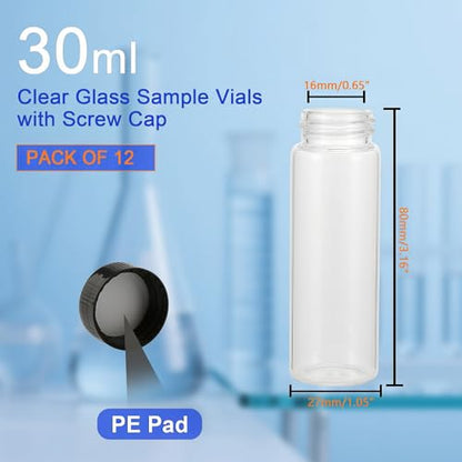 12 Pack 30ml Leak-Proof Glass Vials with Screw Caps
