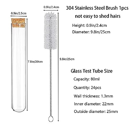 Glass Test Tube Set 24pcs 80ml Glass Test Tubes 25 x 200mm with Cork Stoppers and 1pcs 24 Holes Plastic Tubes Rack for Test Lab Tubes - size: Glass Test Tube & Tube Rack Set
