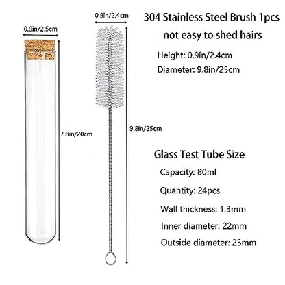 Glass Test Tube Set 24pcs 80ml Glass Test Tubes 25 x 200mm with Cork Stoppers and 1pcs 24 Holes Plastic Tubes Rack for Test Lab Tubes - size: Glass Test Tube & Tube Rack Set