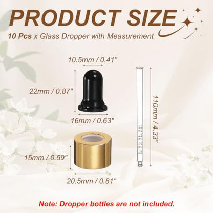 PATIKIL Glass Eye Dropper w/Measurement mark for 3.4oz Glass Bottles 10Pcs - color: Black/Gold Top, size: 3.4oz