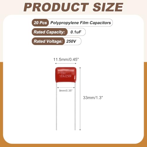 MECCANIXITY Capacitors Kit CBB21/CBB22 250V 104J 0.1UF Red 20 PCS - style: 250V 104J 0.1UF
