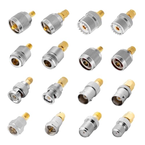 Anina 16pcs RF Coaxial Adapter Kit UHF/BNC/N/F to SMA Male/Female Connectors for Ham Radio, Antenna, CCTV, WiFi, GPS, Test Equipment