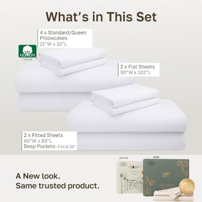 California Design Den 2 Pack 600 Thread Count Cotton Bed Sheets Queen Set - color: 01 - Bright White, size: Queen (Pack of 2)