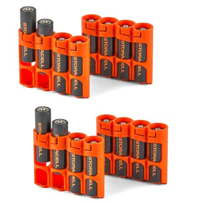 Storacell Slimline AA-4 Battery Storage Caddy and Dispenser (Pack of 4), Orange, Holds 4 AA Batteries (Not Included), Durable & Compact Design, The Original Battery Caddy, Made in The USA - size: (4 Count) Pack of 1