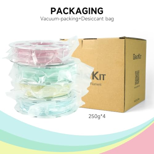 Gratkit Matte PLA Filament 1.75mm 4*250g, PLA Matte Blue,Pink,Yellow,Green - color: Matt-blue,pink,yellow,green