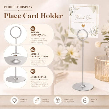 Urban Deco 16 Pieces Table Card Holder 8 inches Table Number Holders Place Steel Card Holders for Photos, Food Signs, Memo Notes, Weddings, Restaurants, Birthdays（Matte Silver） - color: Matte Silver