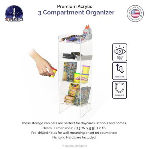 Marketing Holders Tube Rack Clear Acrylic 3 Compartment Wall Mount with Hanging Hardware or Countertop Clinics Hospitals and Pharmaceutical Easy Access Lightweight - size: 3 Compartment