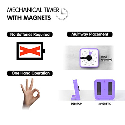 TWENTY5 SEVEN 7.5-Inch Visual Timer, Battery-Free 60-Minute Countdown Clock - color: Purple