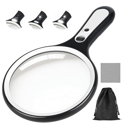 Magnifying Glass with Light for Reading: 5.31” Large Handheld Magnifier Lighted Glasses with 6 LED for Page Book, Small Prints, Coins, Jewelry, Best Lens Gifts for Seniors, Low Vision Elderly