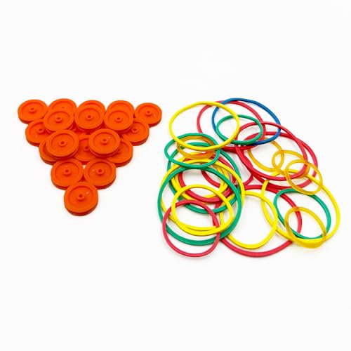 30PCS 2mm Hole Plastic Pulley Wheel Belt Pulley Drive Pulley with Rubber Band Transmission Belt Pulley Belt for DIY Model Toy RC Car Truck Robot Airplane Parts (Orange 17mm Diameter, 2mm Hole) - style: Orange 17mm diameter