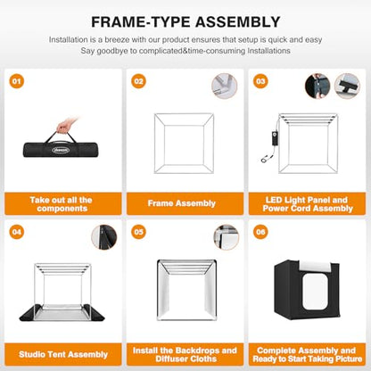 Photo Studio Light Box Photography 32"x32" with 210 LEDs and 4 Colors Backdrops for Product Photography, Foldable Picture Box with Adjustable Brightness 6000-6500K - size: 32 inches with 6000-6500K