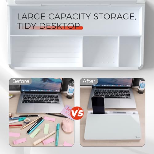 TOWON Compact Glass Desktop Whiteboard with Storage 12x7 in, White - color: White