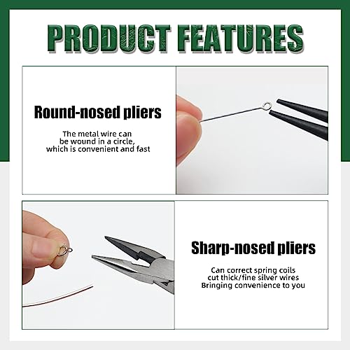 Keadic 8Pcs Jewelry Pliers Set - 4.5" Round Nose, Wire Cutting, Chain Nose Pliers With Tweezers, Jump Ring Opener for Jewelry Making, Wire Wrapping, Beading