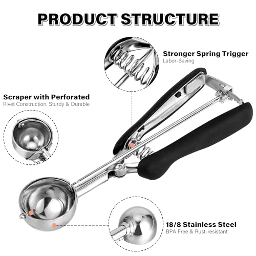 Cookie Scoop 2 Tbsp for Baking, Professional Stainless Steel Ice Cream Scoop 44mm, Melon Baller Muffin Scoop, Good Soft Grips, Quick Trigger Release, 30ml (2 Tablespoon) - size: 2 tbsp (44 mm)