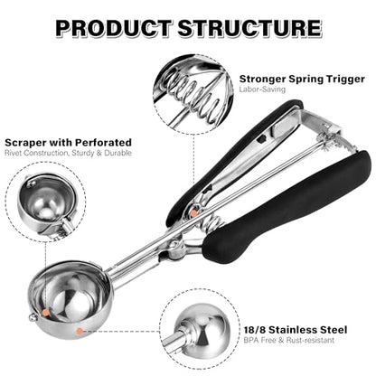 Cookie Scoop 2 Tbsp for Baking, Professional Stainless Steel Ice Cream Scoop 44mm, Melon Baller Muffin Scoop, Good Soft Grips, Quick Trigger Release, 30ml (2 Tablespoon) - size: 2 tbsp (44 mm)