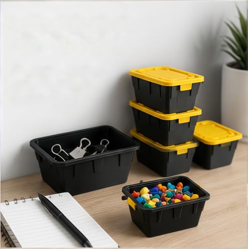 Mini Storage Bins, Black and Yellow, 6 Pack - color: Yellow