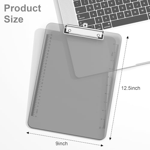 Piasoenc Plastic Clipboards, 8.5 x 11 Clip Board with Ruler,Grey - color: Grey