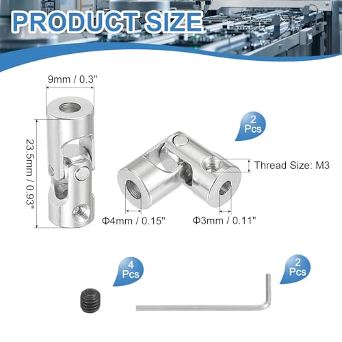 PATIKIL Rotatable Universal Steering Shaft 4mm to 3mm Inner Dia, 2 Pcs U Joint Shaft Coupling U Joints Coupler Connector Accessories with M3 Screws Spanner for Motor Model Robots - size: 4mm-3mm