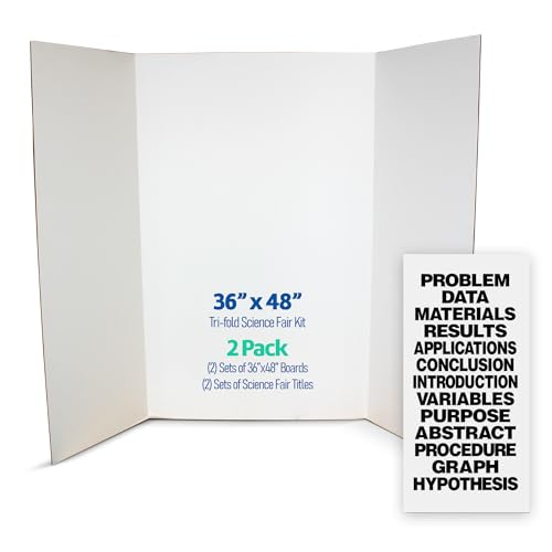 Flipside Products Science Fair Project Board Kit – 36" x 48" White Trifold Boards with Black Science Fair Title Letters – Ready-to-Use Project Display Boards - 2 Pack