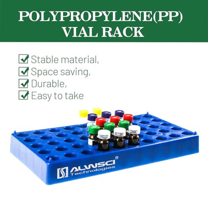 ALWSCI 1-Pack 12mm Vial Rack, 50-Well Stackable Holder for 2mL Vials - size: 2ml vial rack