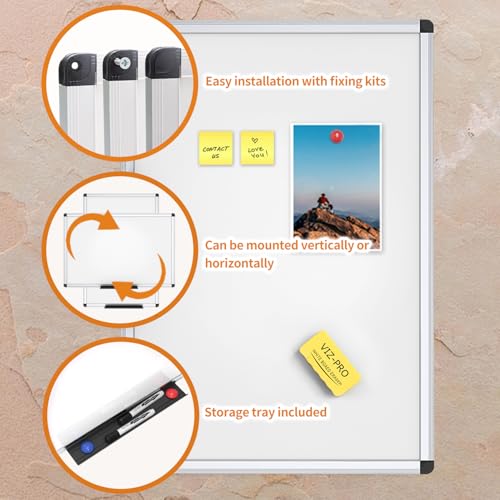 VIZ-PRO Magnetic Whiteboard, 18 x 12 Inches, Dry Erase Board for Wall - size: 18"W x 12"H