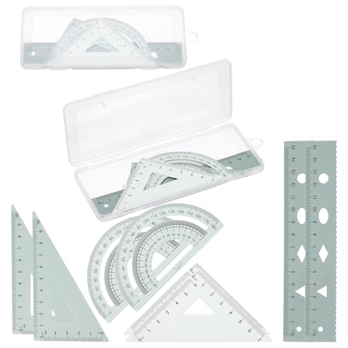 PATIKIL Geometry Set 2Pcs 6" Aluminum Ruler & 4 Triangles, Metal Protractor - color: Gradient Green, size: 6 Inch