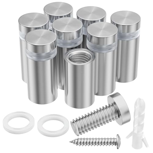 LuckIn 8 Pack Standoff Screws for Acrylic (1/2 in. Dia x 3/4 in. L), Stainless Steel Stand Off Wall Mounts Hardware for Sign Holder, Silver - size: 1/2 x 3/4 Inch