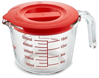 NutriChef 2 Cups Glass Measuring Cup with Lid (19 oz) - Heat-Resistant Borosilicate Liquid Measure Cup with Easy-Read Scale for Cooking, Baking and Food Storage, Dishwasher and Freezer Safe - size: 2 cup with lid