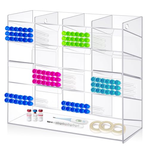 Colingmill Clear Acrylic Tube Rack with 16 Compartment and 4 Pull Out Trays Large Tube Holder Wall-Mounted and Countertop Lab Organizer Stand for Storage (12.4 x 13 x 4 Inches) - color: Single-sided, size: 12.4 x 13 x 4 Inches