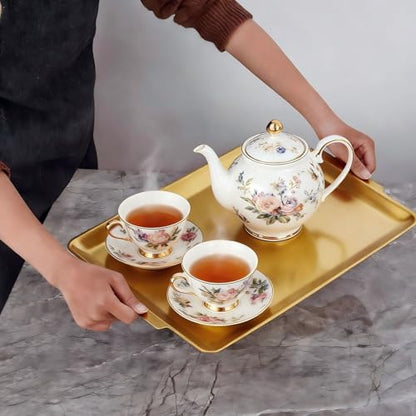 SANQIAHOME 16.3" x 11" Gold Serving Trays Set of 2, Stainless Steel - color: Gold-40x28cm