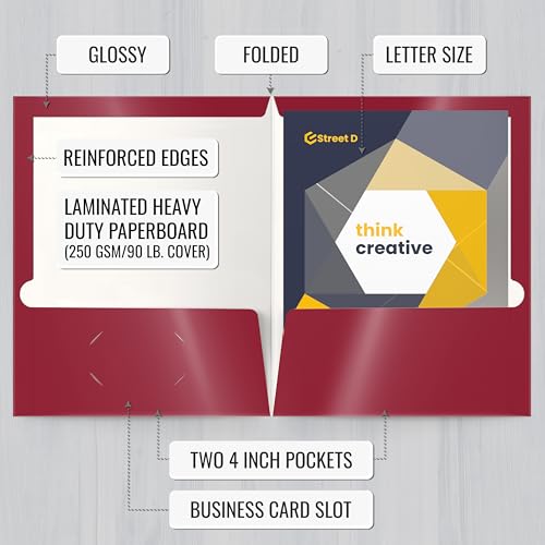 Better Office Products 2 Pocket Glossy Laminated Burgundy Red Paper Folders, Box of 25, Letter Size, Burgundy Red Paper Portfolios - color: Burgundy Red