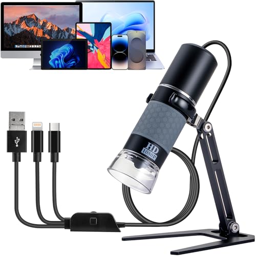 Jiusion 1080P 50-1000x USB Digital Microscope Stand for iPhone Android PC - color: Black/Grey