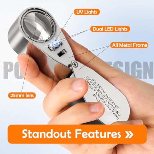 Leffis 40X Jewelers Loupe Magnifier LED/UV Illuminated Magnifying Glasses - size: 1 Pack
