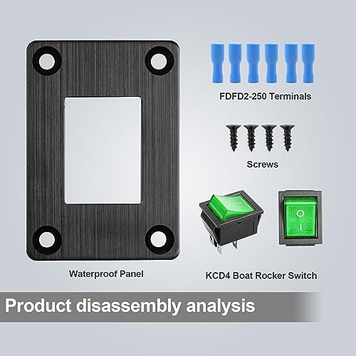 1Pcs Green LED KCD4 Boat Rocker Switch 2-Position 4-Pin DPST Panel Switch 16A 250VAC 20A 125VAC, with 6pcs FDFD2-250 Blue Terminals, CE - color: 1Pcs Green/with 6pcs FDFD2-250 Blue Terminals