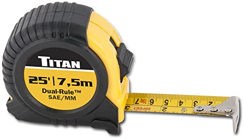 Titan 10907 Tape Measure with Easy-Read Standard Markings and Durable Case, 25-Foot, Dual-Rule