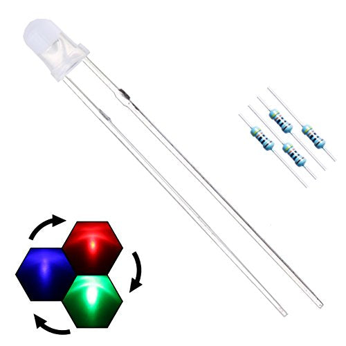 100pcs 3mm RGB Slow Flashing LED Diodes Multicolor (White Lens,Colors Changed Automatically) Diffused Round Lens +100pcs Resistors (for DC 6-12V), Bulb Light Emitting Diode - color: [23] Rgb Slow Flashing / 100pcs, style: 3mm Constant Light