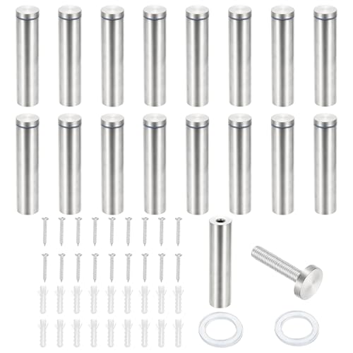 PATIKIL 1x4.7" Standoff Screws, 16 Pack Stainless Steel Stand Off Wall Mounts Wall Sign Mounting Hardware Advertising Standoff Nail for Hanging Acrylic Signs Picture Frame, Silver - size: 1x4.7"