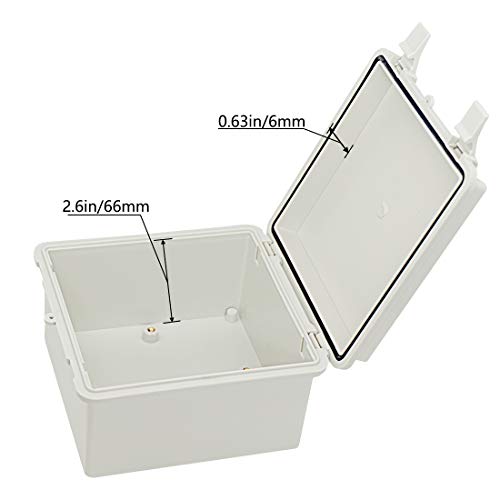 Zulkit Junction Box ABS Plastic Dustproof Waterproof IP65 Electrical Boxes Hinged Shell Outdoor Universal Project Enclosure with 2 Cable Glands 5.9 x 5.9 x 3.5 inch (150x150x90 mm) - size: 5.9" x 5.9" x 3.5"