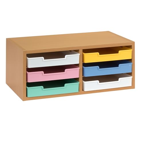 Really Good Stuff Oak 6-Slot Mail Center with Bold Vibes Trays - color: Oak