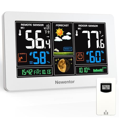 Newentor Weather Station Wireless Indoor Outdoor Thermometer, White,1Sensor - color: White, size: with 1 sensor